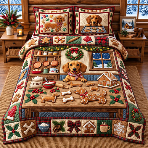 Weenie Christmas Bakery 3-Piece Quilted Bedding Set GFTOPND3383