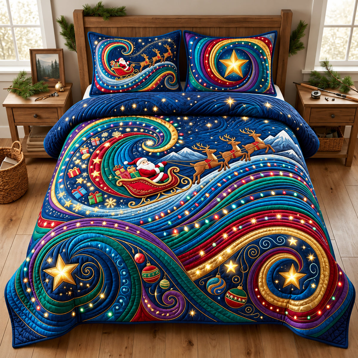 Christmas Light Wave 3-Piece Quilted Bedding Set GFTOPND3386