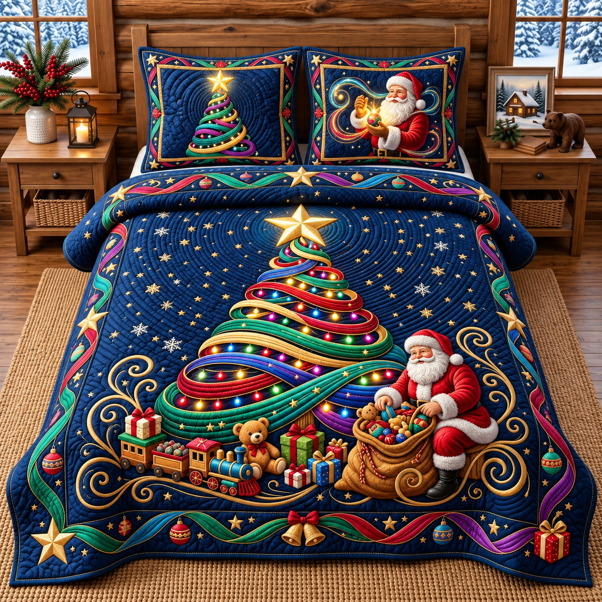 Christmas Light Tree 3-Piece Quilted Bedding Set GFTOPND3387