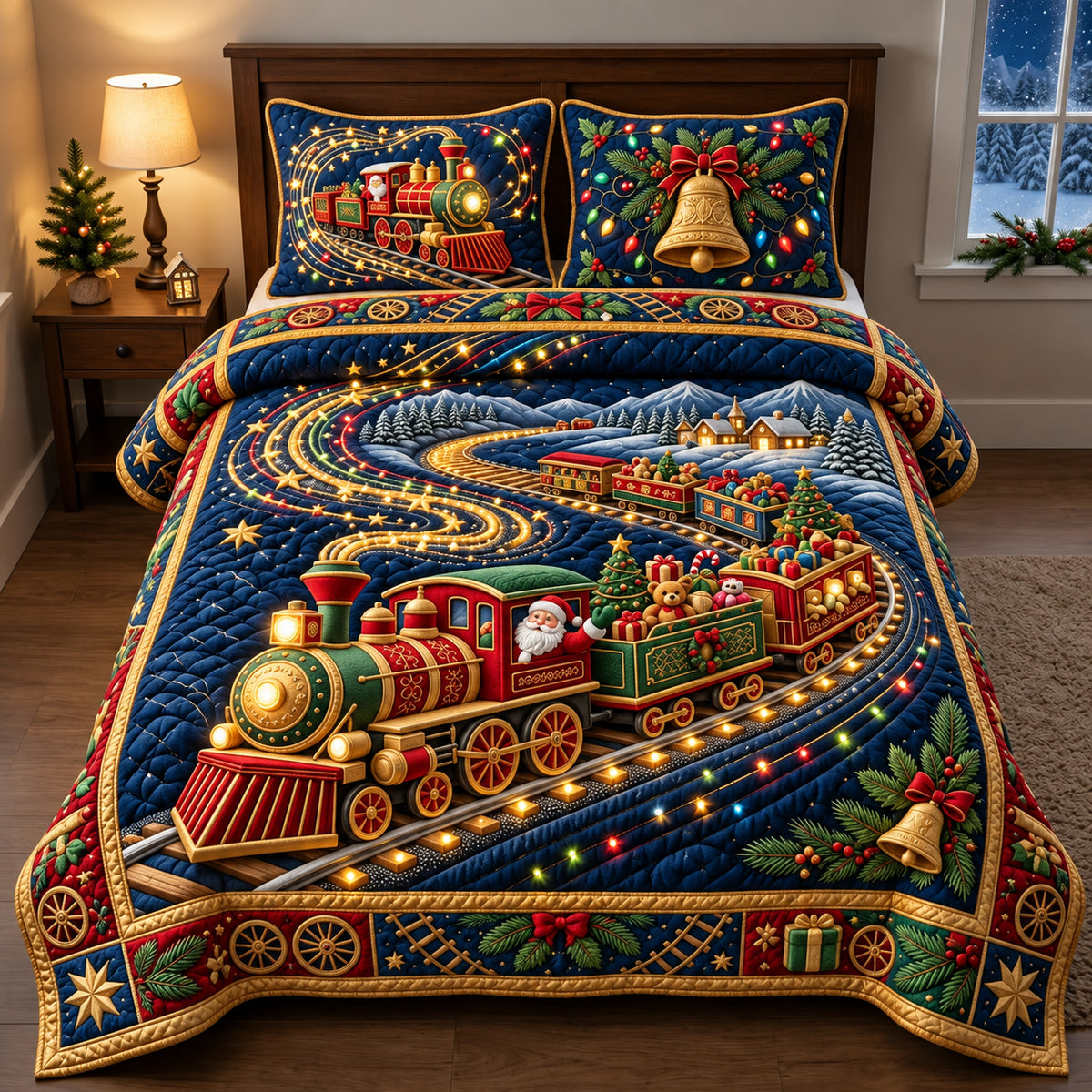 Toy Train Light 3-Piece Quilted Bedding Set GFTOPND3388