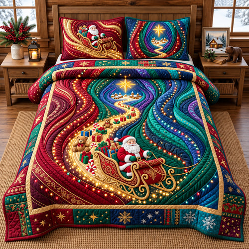 Christmas Ribbon Canyon 3-Piece Quilted Bedding Set GFTOPND3390