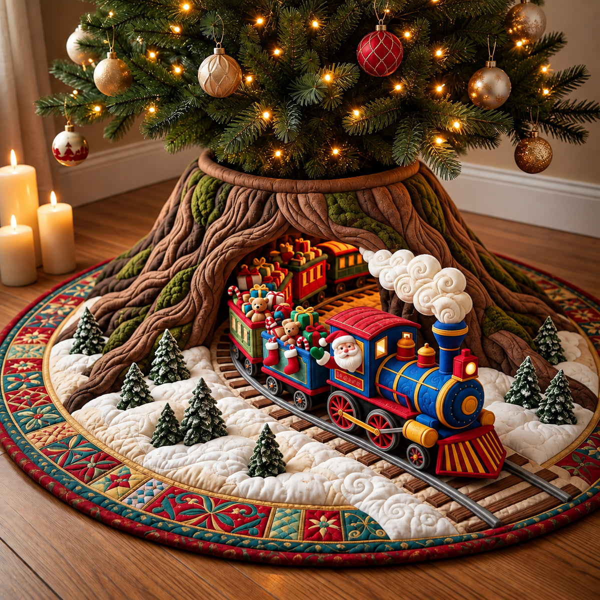 Christmas Train Tunnel Quilted Tree Skirt GFTOPND3394