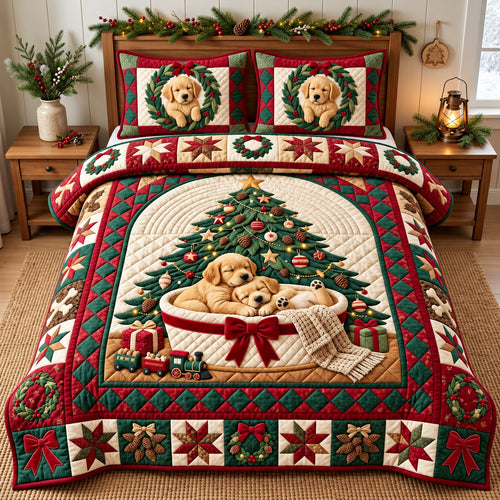 Cozy Golden 3-Piece Quilted Bedding Set GFTOPND3448