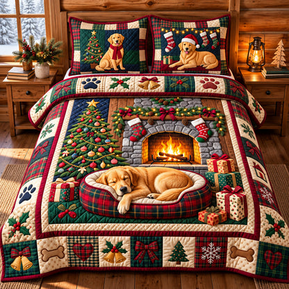 Christmas Golden 3-Piece Quilted Bedding Set GFTOPND3449