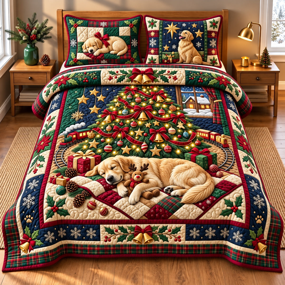 Holiday Golden 3-Piece Quilted Bedding Set GFTOPND3451