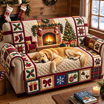 Sleeping Golden Quilted Sofa Cover GFTOPND3455