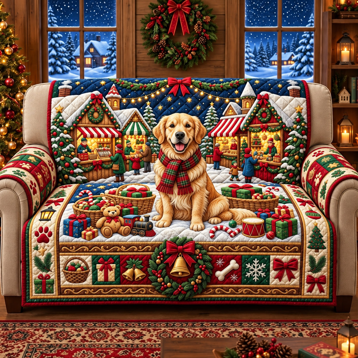 Holiday Cheer Quilted Sofa Cover GFTOPND3459