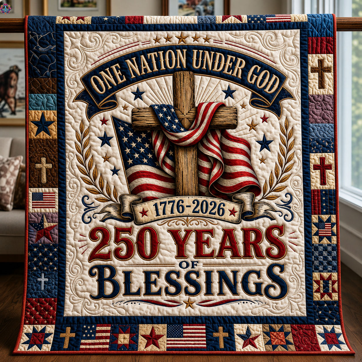 One Nation Under God Quilted Blanket GFTOPND346