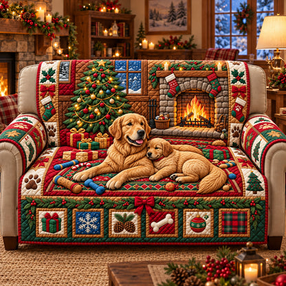 Fireside Christmas Quilted Sofa Cover GFTOPND3460