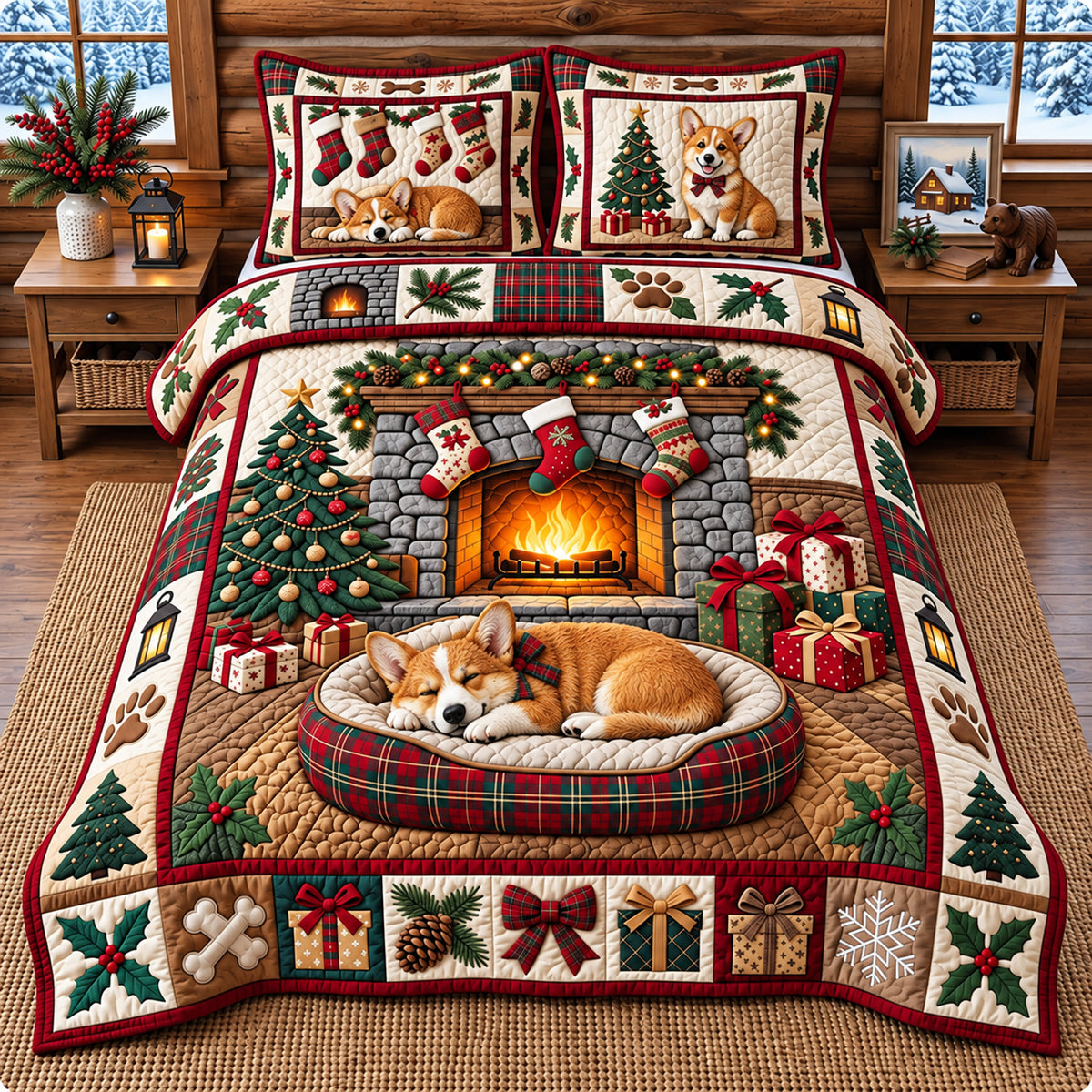 Sleeping Puppy 3-Piece Quilted Bedding Set GFTOPND3482
