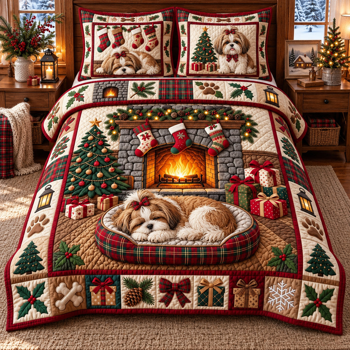 Sleeping Puppy 3-Piece Quilted Bedding Set GFTOPND3482