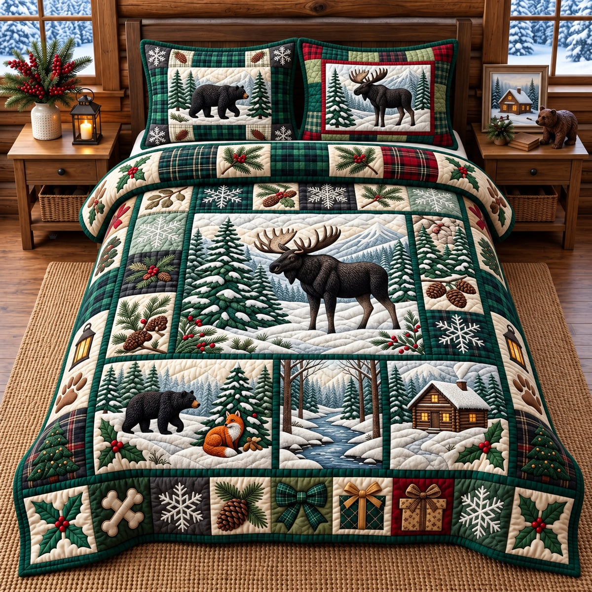 Wildlife Patchwork 3-Piece Quilted Bedding Set GFTOPND3491