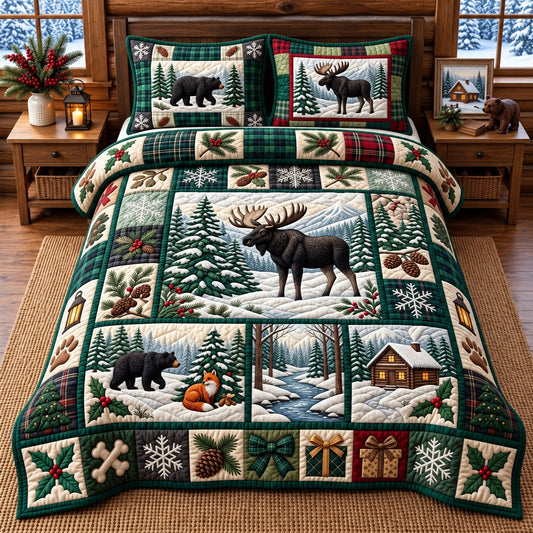 Wildlife Patchwork 3-Piece Quilted Bedding Set GFTOPND3491
