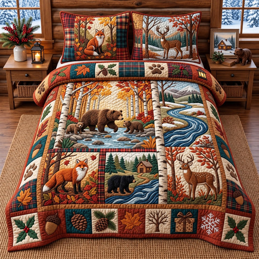 Autumn Forest Patchwork 3-Piece Quilted Bedding Set GFTOPND3492