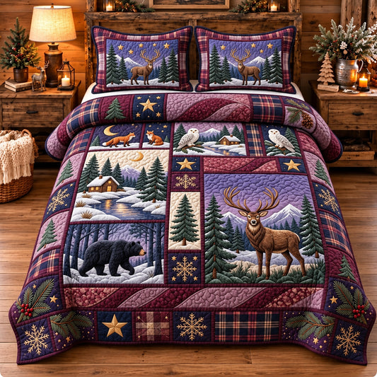 Midnight Forest Patchwork 3-Piece Quilted Bedding Set GFTOPND3493