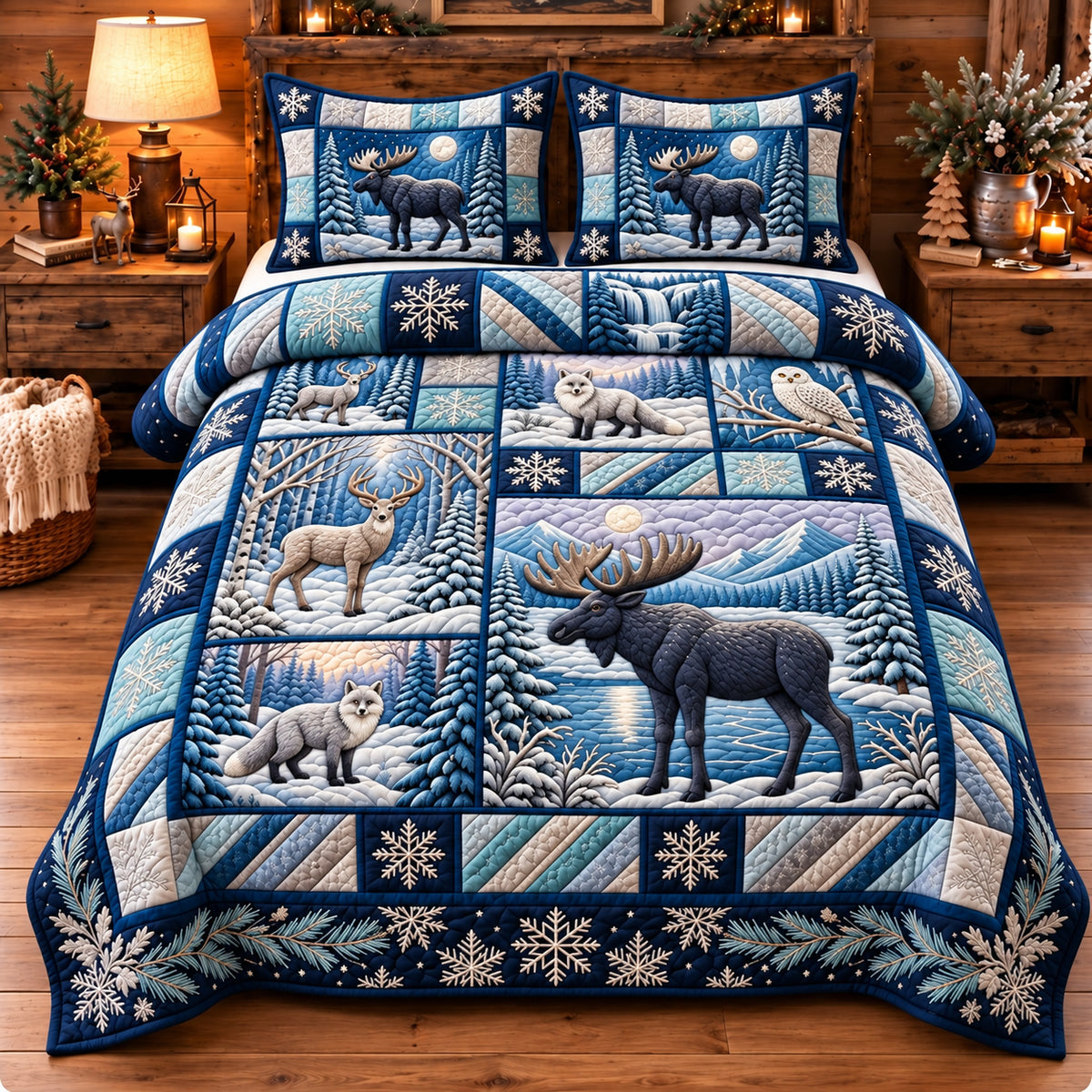 Winter Forest Patchwork 3-Piece Quilted Bedding Set GFTOPND3494