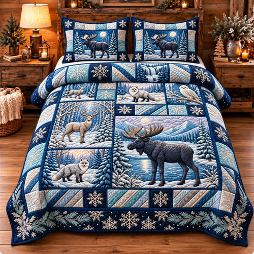 Winter Forest Patchwork 3-Piece Quilted Bedding Set GFTOPND3494