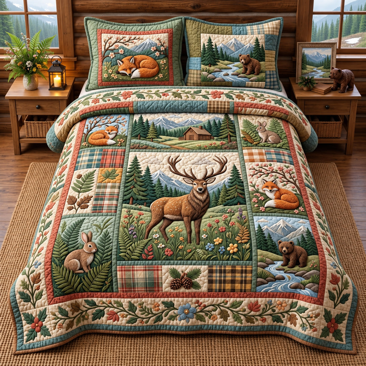 Autumn Forest Patchwork 3-Piece Quilted Bedding Set GFTOPND3495