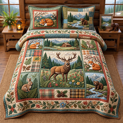 Autumn Forest Patchwork 3-Piece Quilted Bedding Set GFTOPND3495