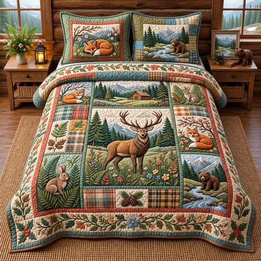 Autumn Forest Patchwork 3-Piece Quilted Bedding Set GFTOPND3495