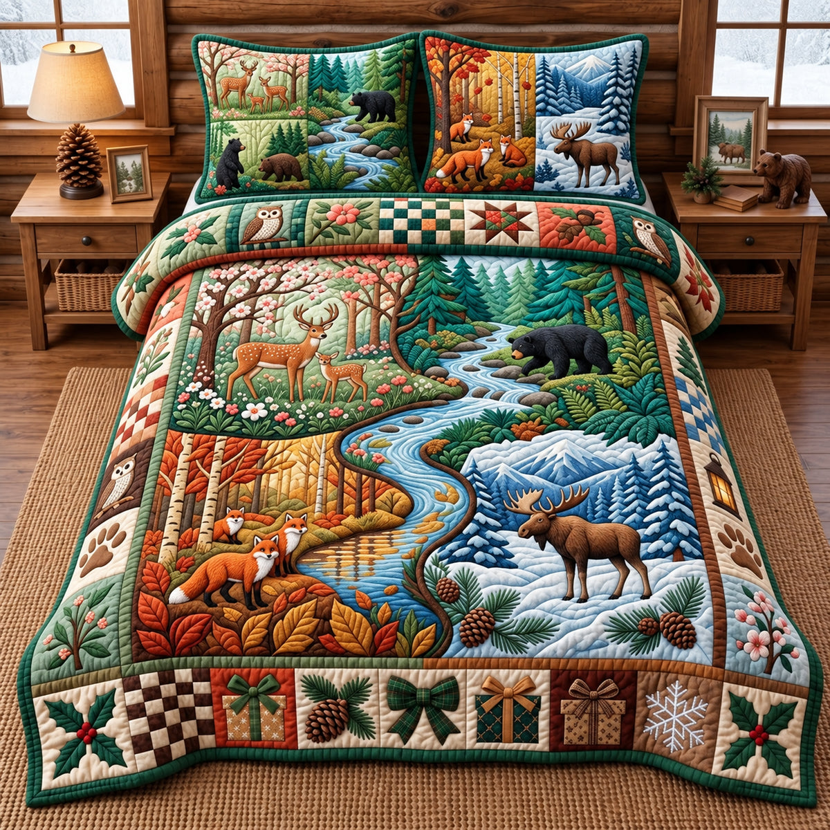 Four Season Forest Patchwork 3-Piece Quilted Bedding Set GFTOPND3497