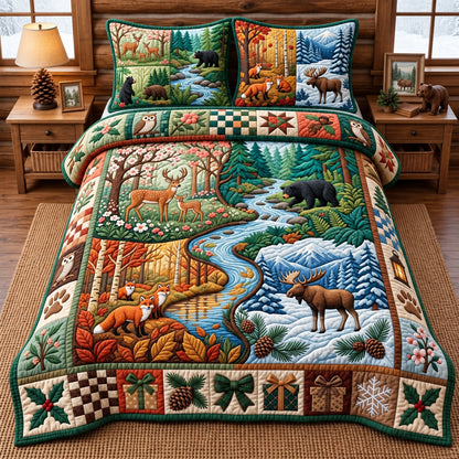 Four Season Forest Patchwork 3-Piece Quilted Bedding Set GFTOPND3497