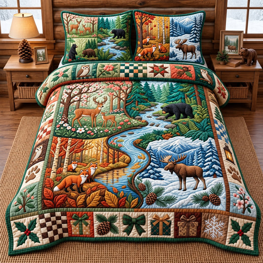 Four Season Forest Patchwork 3-Piece Quilted Bedding Set GFTOPND3497