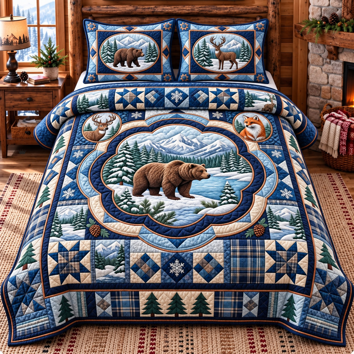 Winter Forest Patchwork 3-Piece Quilted Bedding Set GFTOPND3498