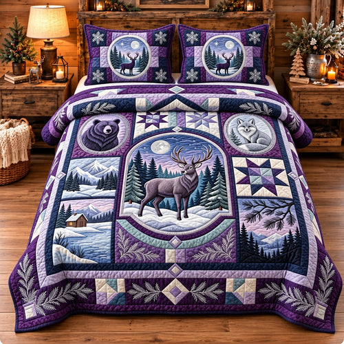 Amethyst Moonlit Forest Patchwork 3-Piece Quilted Bedding Set GFTOPND3500