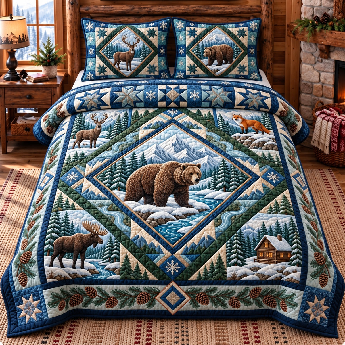 Diamond River Patchwork 3-Piece Quilted Bedding Set GFTOPND3502
