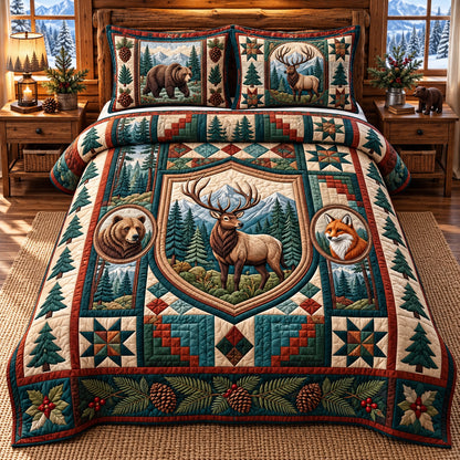 Forest Wildlife Patchwork 3-Piece Quilted Bedding Set GFTOPND3503