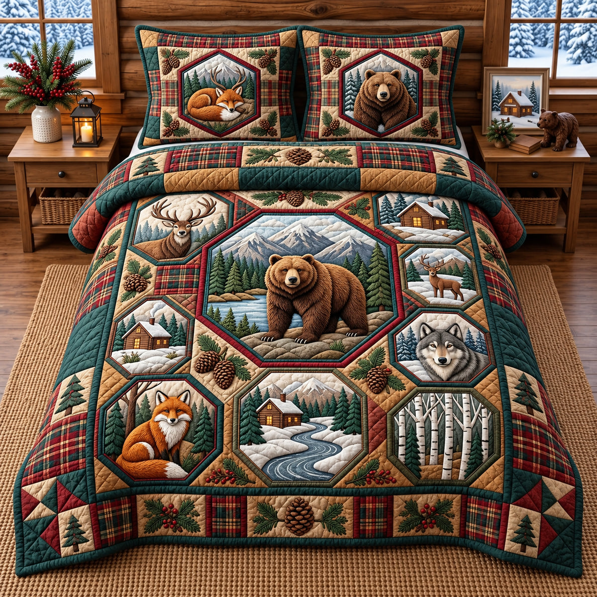 Rustic Wildlife Patchwork 3-Piece Quilted Bedding Set GFTOPND3504