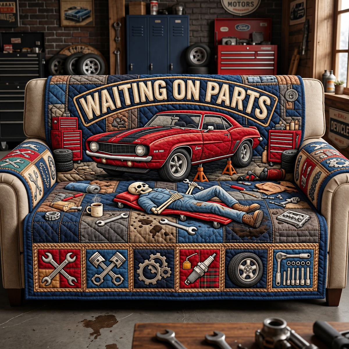 Waiting On Parts Quilted Sofa Cover GFTOPND3507