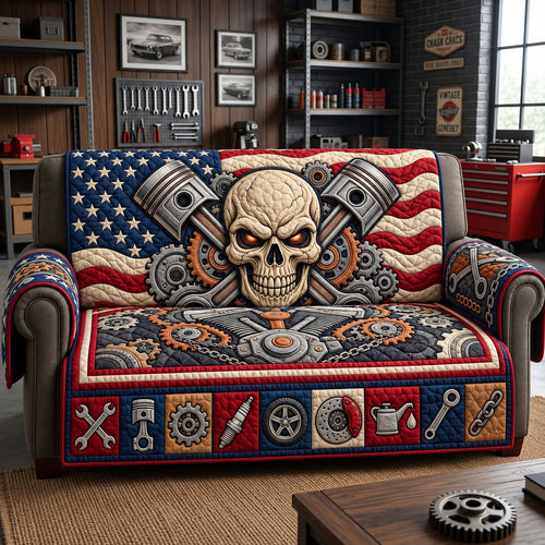 Mechanic Skull Quilted Sofa Cover GFTOPND3508