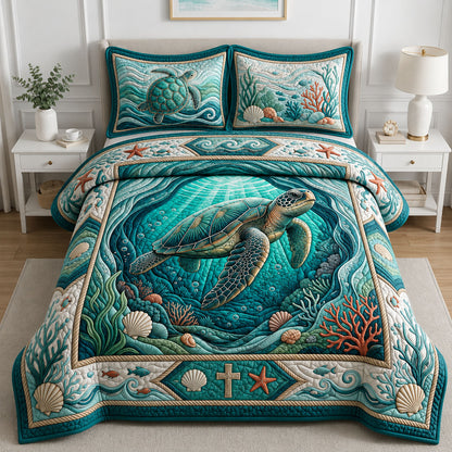 Sea Turtle 3-Piece Quilted Bedding Set GFTOPND352