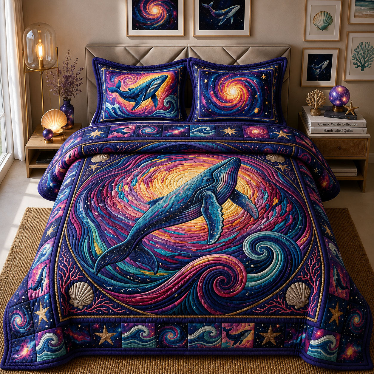Colorful Whale 3-Piece Quilted Bedding Set GFTOPND353