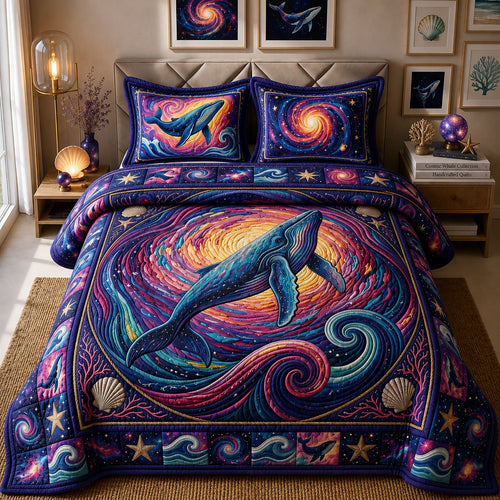 Colorful Whale 3-Piece Quilted Bedding Set GFTOPND353