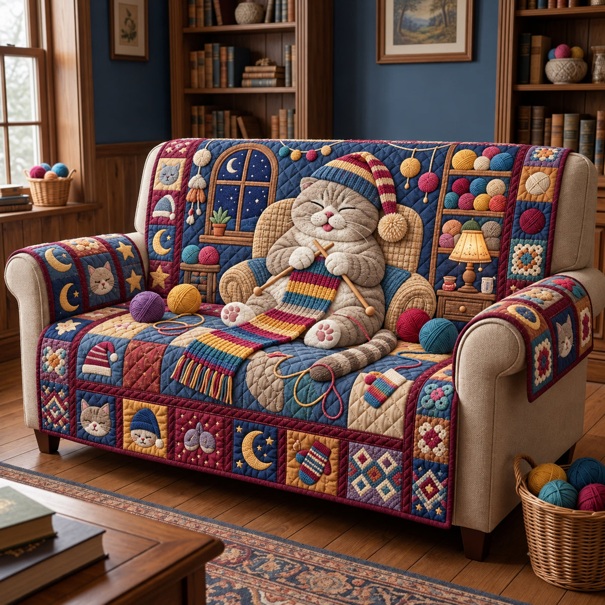 Crafty Cat Quilted Sofa Cover GFTOPND3539