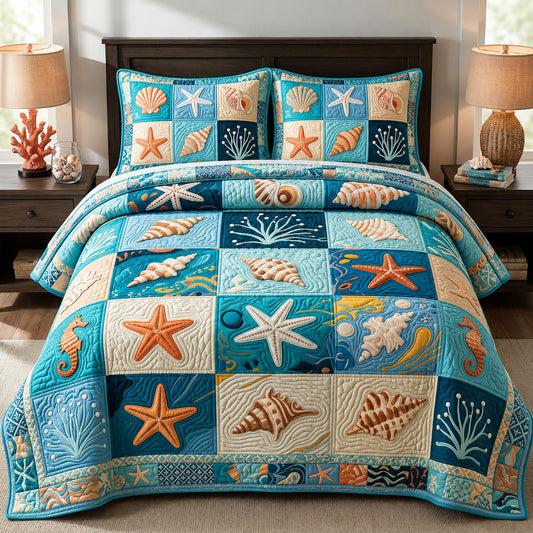 Ocean Shells 3-Piece Quilted Bedding Set GFTOPND354