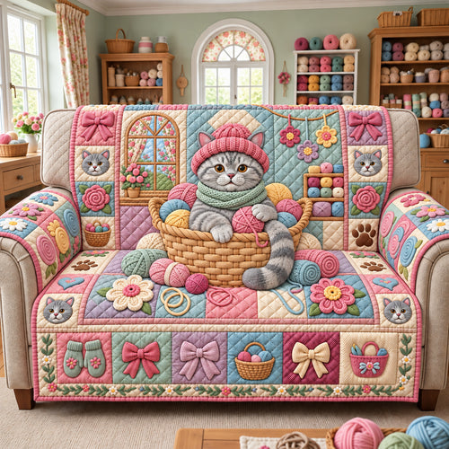 Yarn Room Cat Quilted Sofa Cover GFTOPND3540