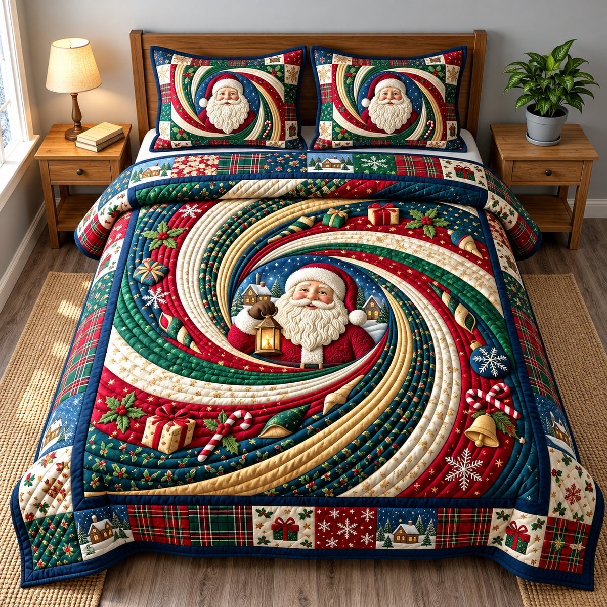 Santa Magical Votex 3-Piece Quilted Bedding Set GFTOPND3549