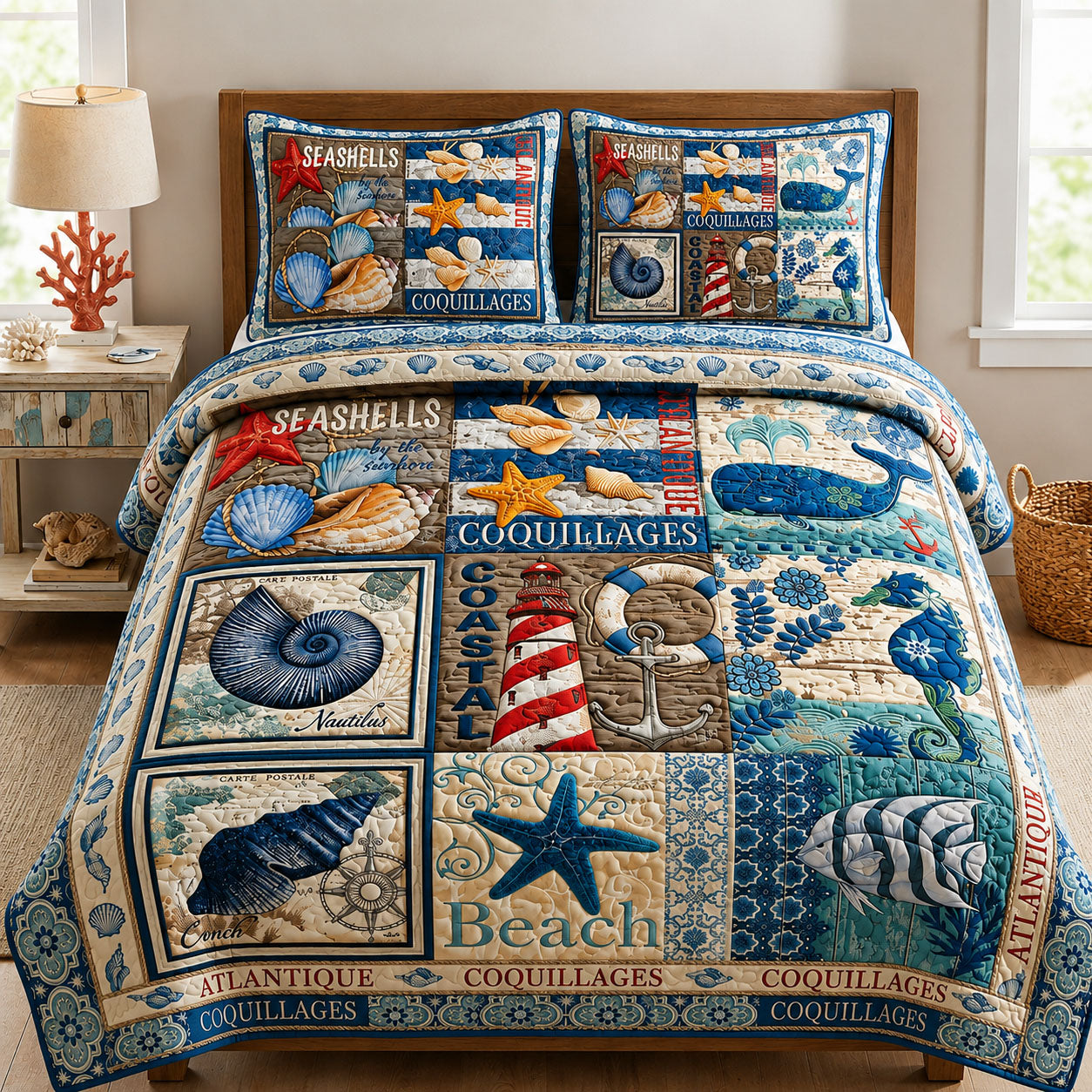 Ocean Creatures 3-Piece Quilted Bedding Set GFTOPND355