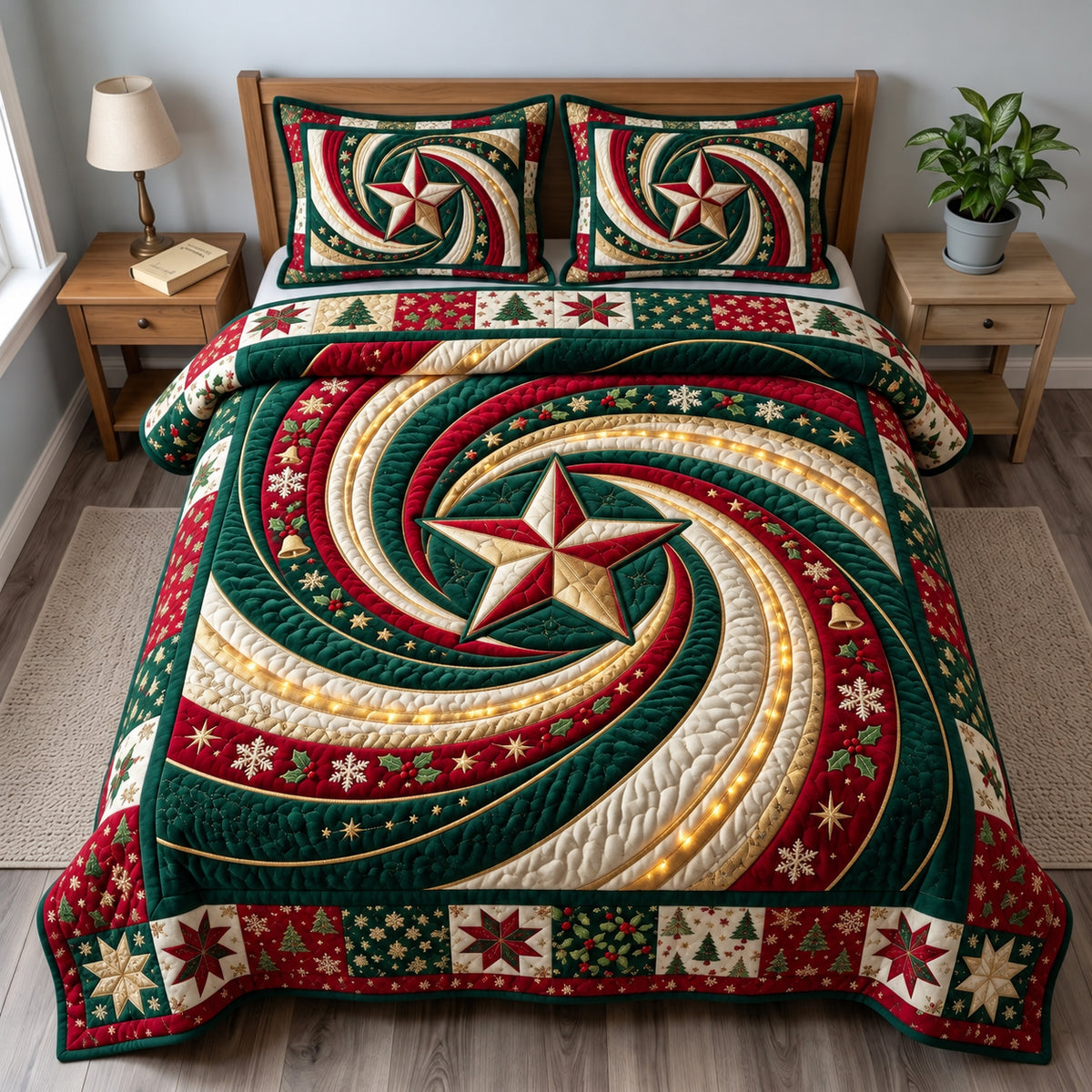 Christmas Star Vortex 3-Piece Quilted Bedding Set GFTOPND3551