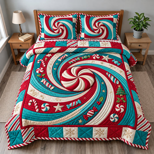 Peppermint Candy Spiral 3-Piece Quilted Bedding Set GFTOPND3552