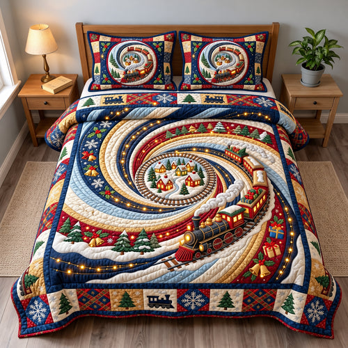 Christmas Train Vortex 3-Piece Quilted Bedding Set GFTOPND3553