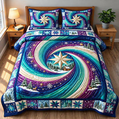 Northern Lights Christmas 3-Piece Quilted Bedding Set GFTOPND3555