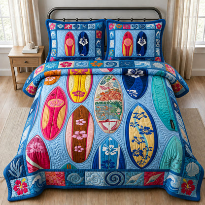 Surf Boards 3-Piece Quilted Bedding Set GFTOPND356