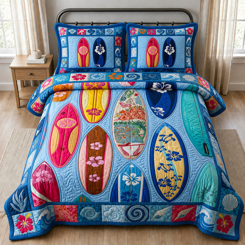 Surf Boards 3-Piece Quilted Bedding Set GFTOPND356
