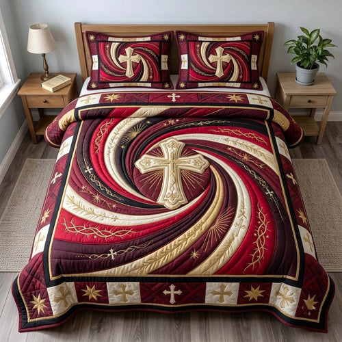 Crimson Faith 3-Piece Quilted Bedding Set GFTOPND3561