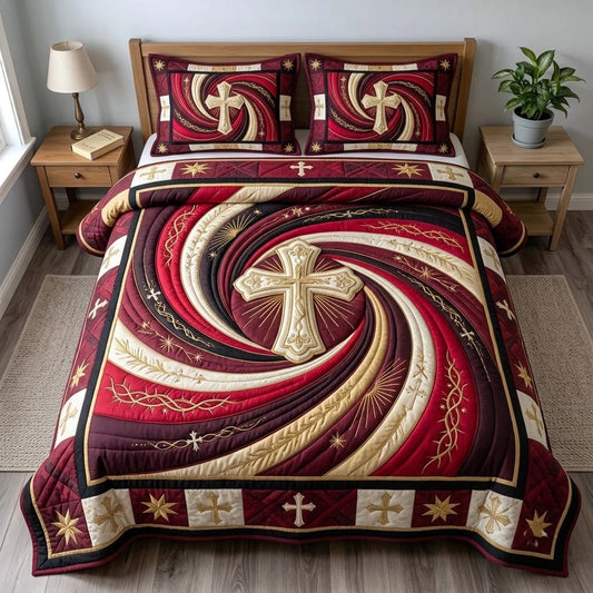 Crimson Faith 3-Piece Quilted Bedding Set GFTOPND3561